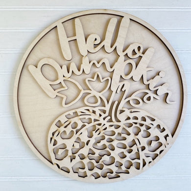 Hello Pumpkin Whimsical Leopard Round Doorhanger