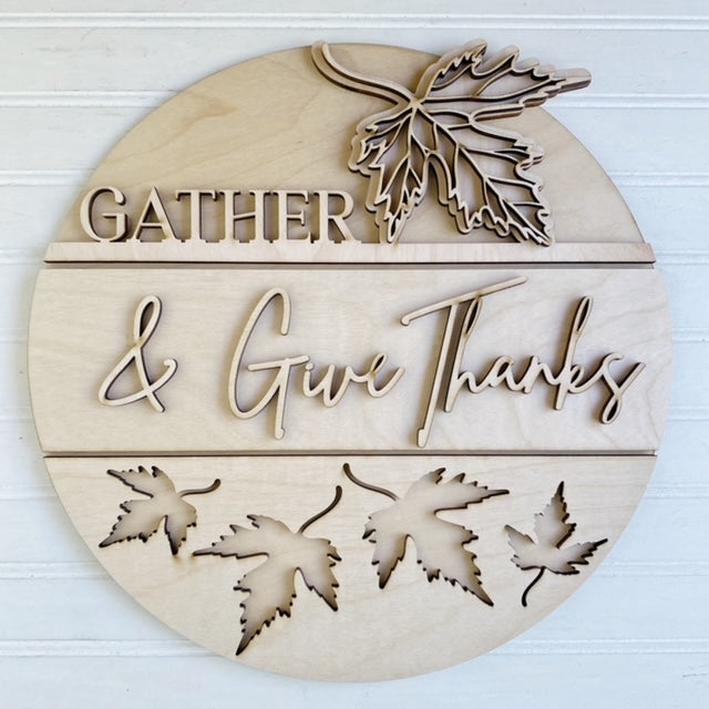 Gather & Give Thanks Leaf Leaves Round Doorhanger