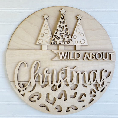 Wild About Christmas Trees Leopard Round Doorhanger