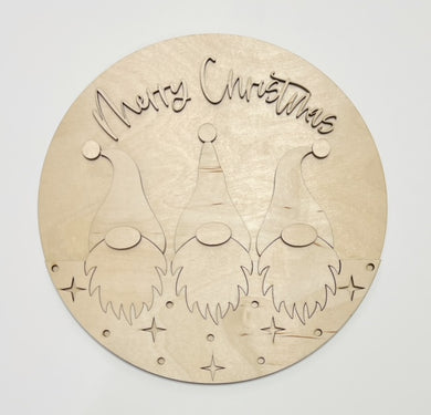 Merry Christmas Gnome Trio Round Doorhanger