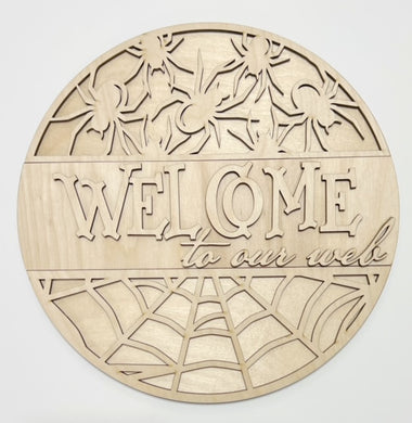 Welcome To Our Web Halloween Spiderweb Round Doorhanger