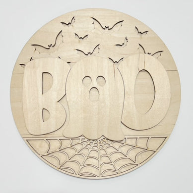 BOO Ghost Bats & Spiderweb Round Doorhanger