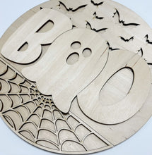 BOO Ghost Bats & Spiderweb Round Doorhanger