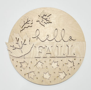 Hello Fall Leaves Cutout Round Doorhanger