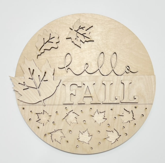 Hello Fall Leaves Cutout Round Doorhanger