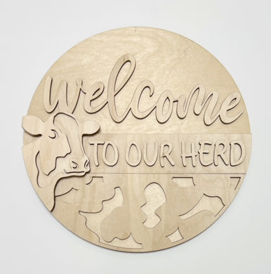 Welcome To Our Herd Cow Print Round Doorhanger