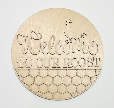 Welcome To Our Roost Chicken Wire Round Doorhanger