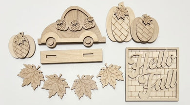 Hello Fall Pumpkins Leaves Car Tiered Tray Set