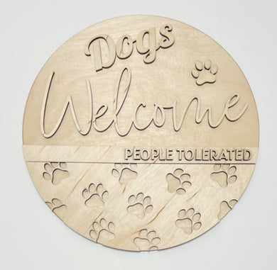 Dogs Welcome People Tolerated Pawprints Round Doorhanger