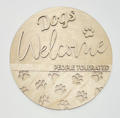 Dogs Welcome People Tolerated Pawprints Round Doorhanger