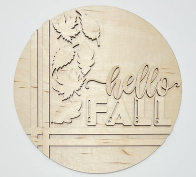 Hello Fall Stripes Falling Leaves Round Doorhanger