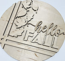Hello Fall Stripes Falling Leaves Round Doorhanger