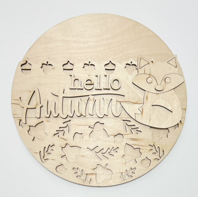 Fox Hello Autumn Round Doorhanger