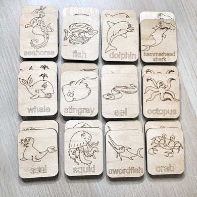 Sea Animals Memory Game - Wood Matching Game - Make a Match Educational Game - Wood Puzzle - Montessori - Open Ended Play - Learning