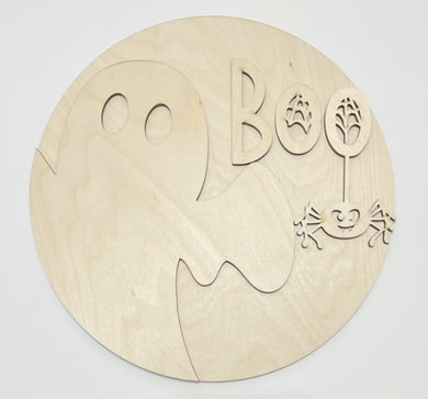 Large Ghost BOO Spider Halloween Round Doorhanger