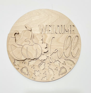 Welcome Fall Gourds Round Doorhanger