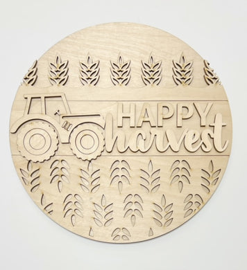 Tractor Harvest Round Happy Harvest Doorhanger