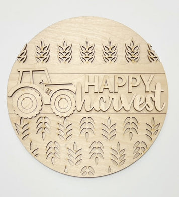 Tractor Harvest Round Happy Harvest Doorhanger