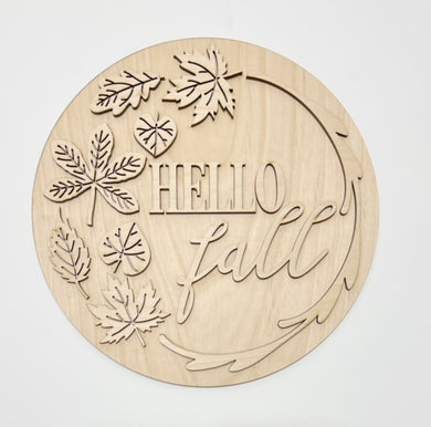 Fall Decorative Leaves Hello Fall Round Doorhanger