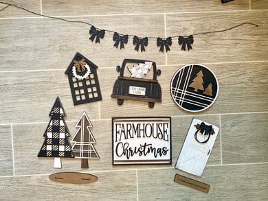 Farmhouse Christmas Standing Trees Door Truck Tiered Tray Set