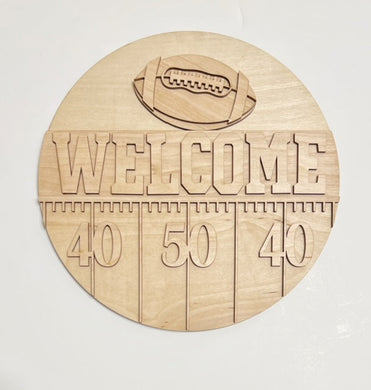 Welcome Football Field 50 Yard Line Round Doorhanger