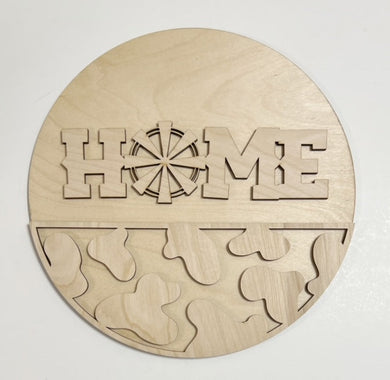 Home Windmill Cow Print Farm Round Doorhanger