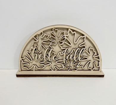 Cutout Leaves Hello Fall Half Circle Shelf Sitter