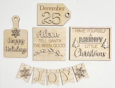 Alexa Tell Santa I've Been Good Happy Holidays Merry Christmas Tiered Tray Set