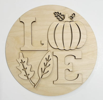 LOVE Pumpkin Leaves Fall Autumn Round Doorhanger