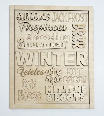 Sledding Jackfrost Snowmen Winter Icicles Mittens & Boots Doorhanger