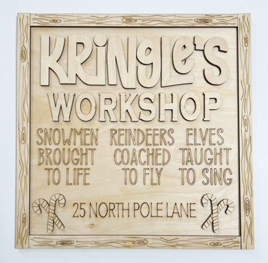 Kringle's Workshop Christmas North Pole Lane Square Doorhanger