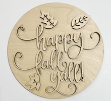 Happy Fall Y'all Fancy Script Leaves Autumn Round Doorhanger