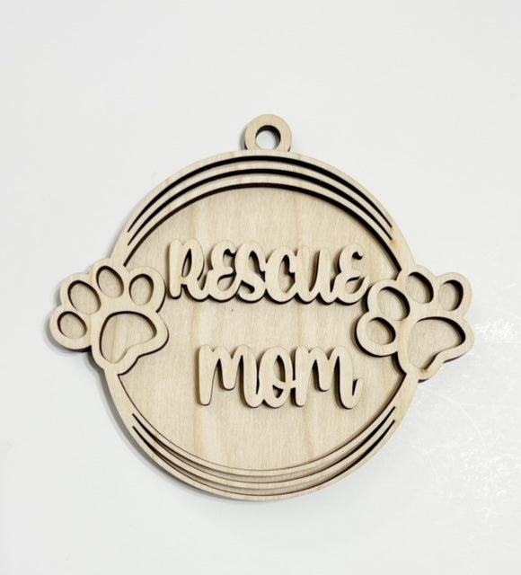 Rescue Mom Pawprints Double Layer Car Charm Ornament