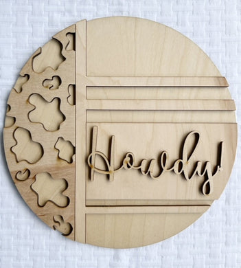 Howdy! Cow Print Round Doorhanger