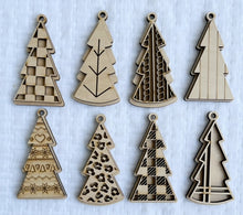 Double Layer Patterned Christmas Tree Ornaments Set of 8