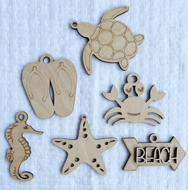 Beachy Ornaments Car Charms Set of 6 Sea Turtle-Starfish-Crab-Seahorse