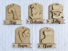 Wood Tag and Banner Christmas Ornaments Set of 5 Joy-Believe-Jolly-Hope-Cheer