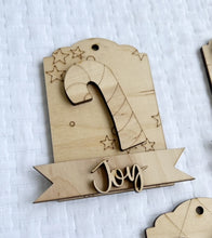 Wood Tag and Banner Christmas Ornaments Set of 5 Joy-Believe-Jolly-Hope-Cheer