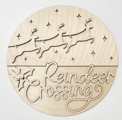 Reindeer Crossing Round Doorhanger