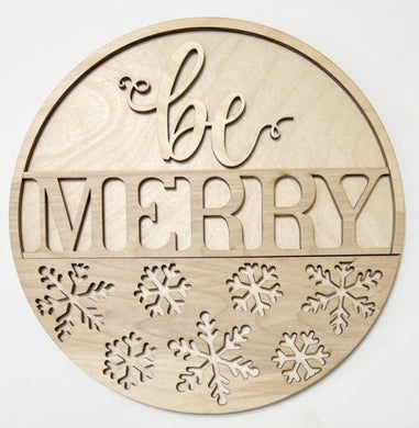 Be Merry Snowflakes Christmas Round Doorhanger