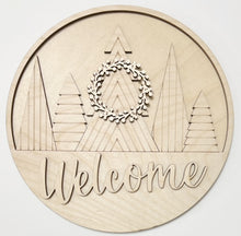 Welcome Christmas Trees with Wreath Round Doorhanger