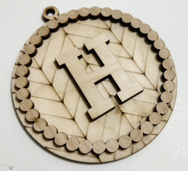 Monogram Herringbone Beaded Circle Double Layered Ornament