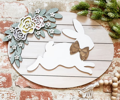 Oval Jumping Rabbit Floral Easter Doorhanger