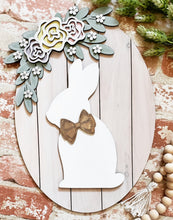 Oval Standing Bunny Rabbit Floral Easter Doorhanger