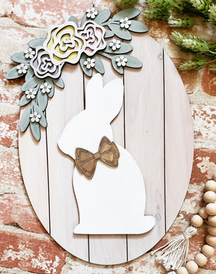 Oval Standing Bunny Rabbit Floral Easter Doorhanger