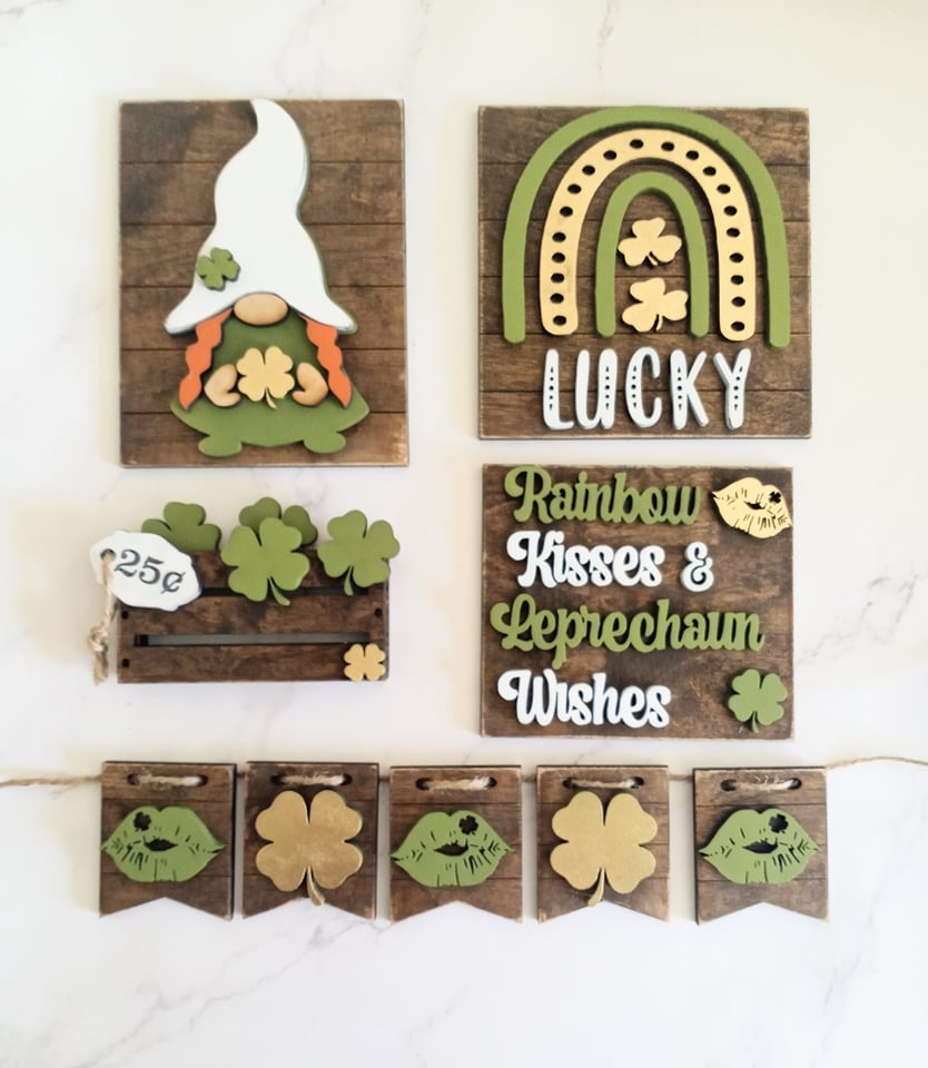 Rainbow Kisses & Leprechaun Wishes Rainbow Clover Tiered Tray Set