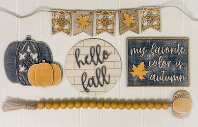 Ornate Pumpkins Hello Fall Autumn Tiered Tray Set