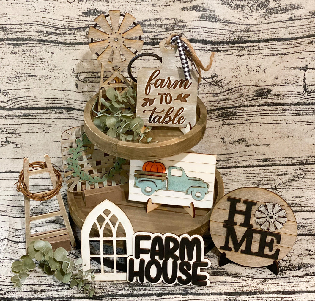 Farm to Table Farmhouse Home Vintage Truck Tiered Tray Set