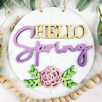 Hello Spring Chevron Flower Round Doorhanger