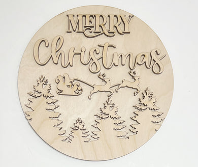 Merry Christmas Santa’s Sleigh Over Trees Doorhanger 10